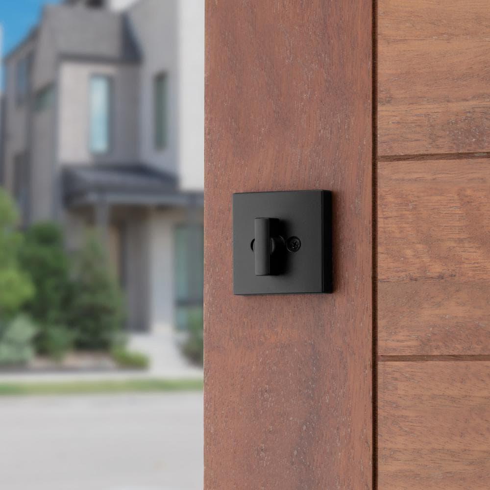 PrestiSpyglass Matte Black Square Single Cylinder Deadbolt Featuring SmartKey Security