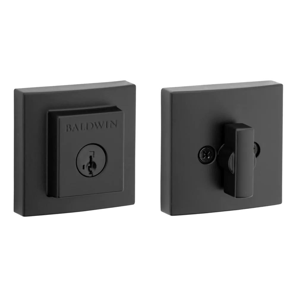 PrestiSpyglass Matte Black Square Single Cylinder Deadbolt Featuring SmartKey Security
