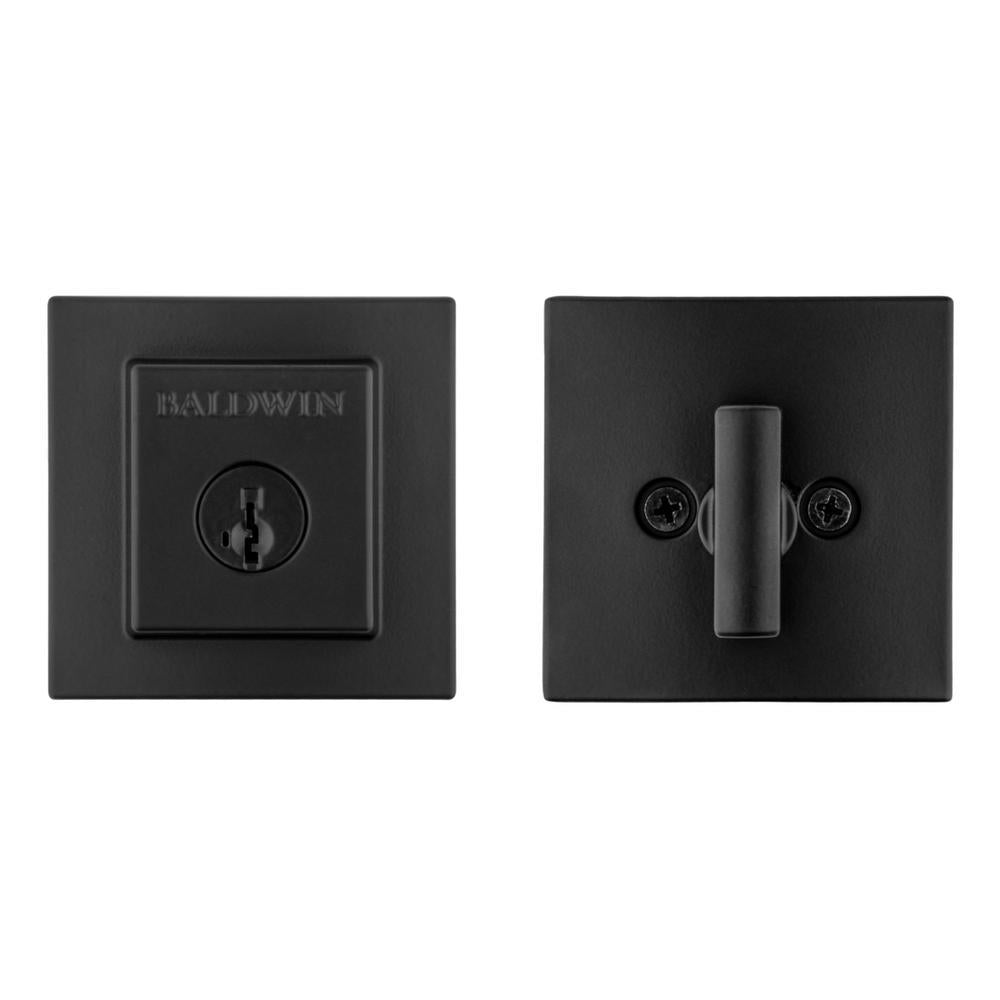 PrestiSpyglass Matte Black Square Single Cylinder Deadbolt Featuring SmartKey Security