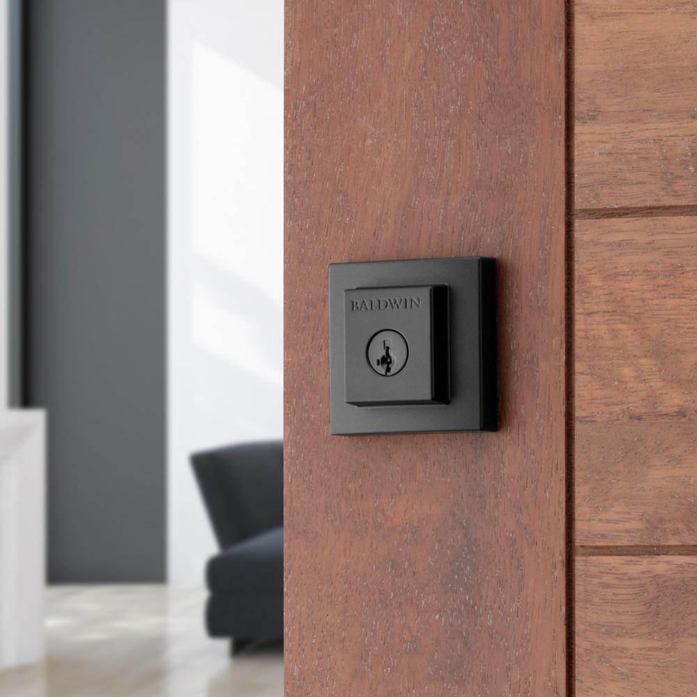 PrestiSpyglass Matte Black Square Single Cylinder Deadbolt Featuring SmartKey Security