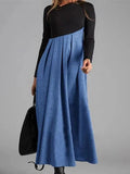 Contrasting Color V-neck Long Sleeve Dress