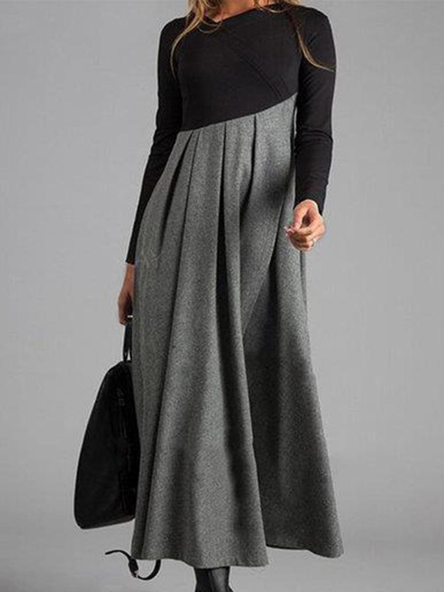 Contrasting Color V-neck Long Sleeve Dress