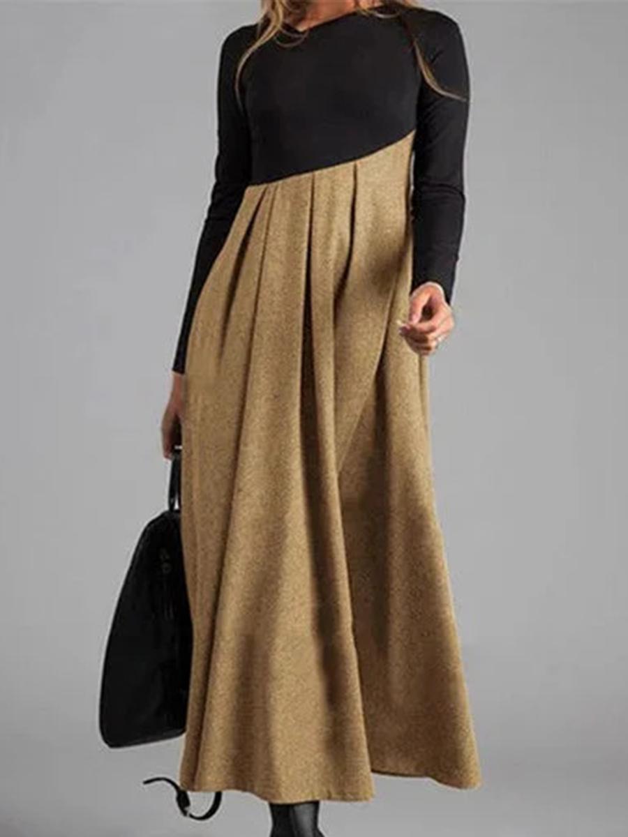 Contrasting Color V-neck Long Sleeve Dress