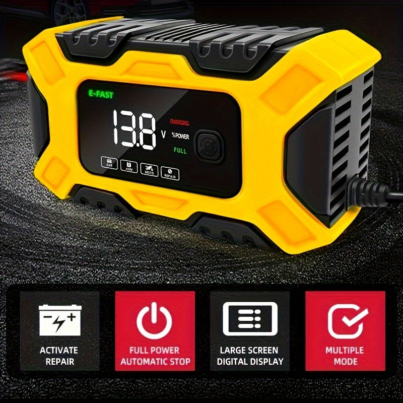 12V 6 Amp Intelligent Automatic Battery Charger/Maintainer With LCD Screen, Impulse Repair &amp; Summer/Winter Modes