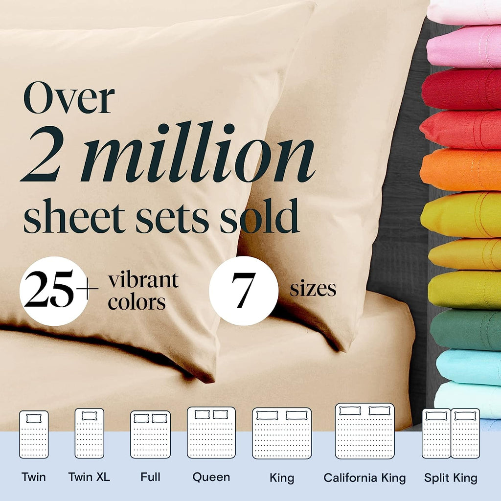 LuxClub Twin Sheets Set - Soft Kids Twin Bed Sheets for Boys and Girls, 4 PC Deep Pockets 18" Eco Friendly Wrinkle Free Fitted Sheets Machine Washable Hotel Bedding Silky Soft- Cream Twin
