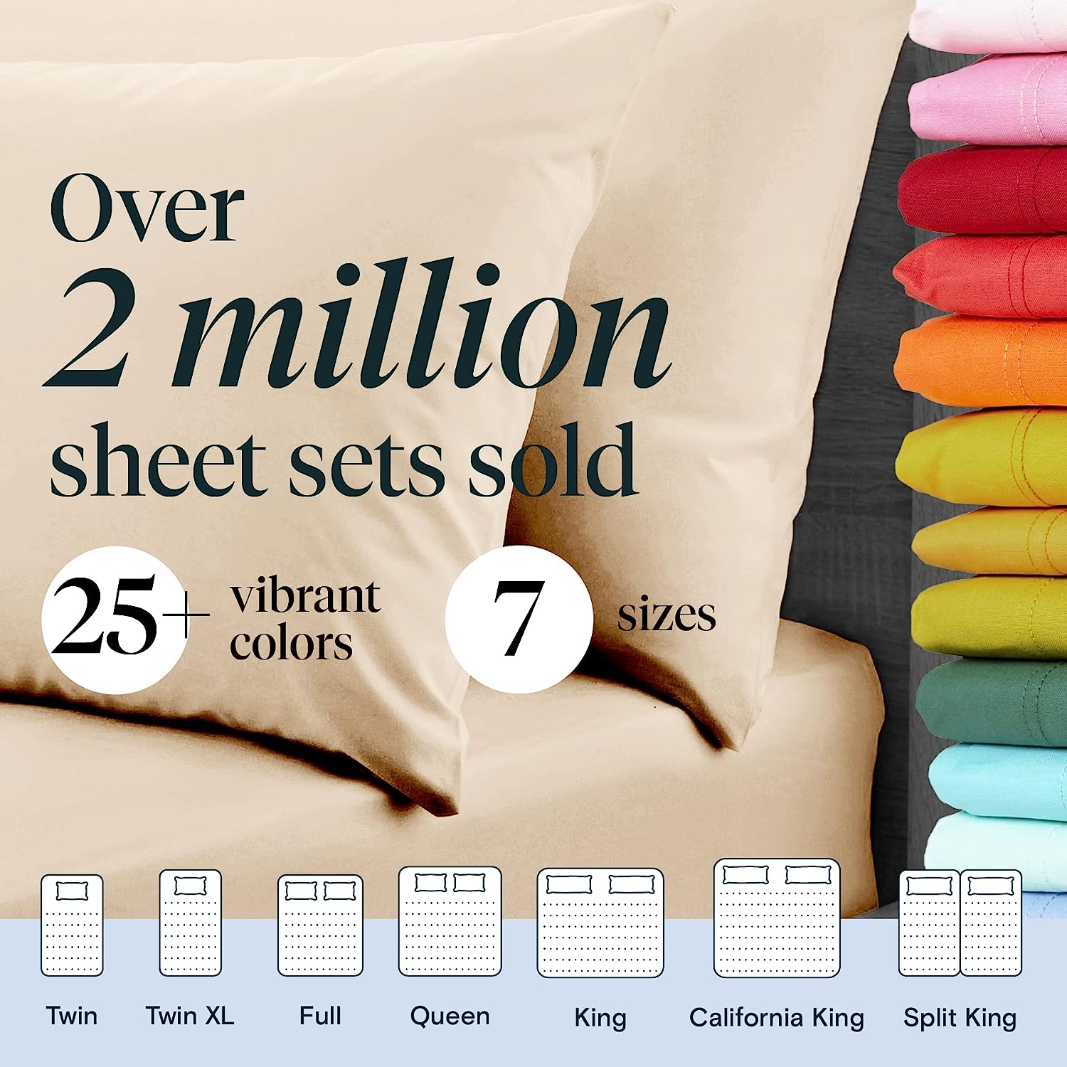 LuxClub 7 PC Split King Sheet Set Bamboo Sheets Deep Pockets 18" Eco Friendly Wrinkle Free Cooling Sheets Machine Washable Hotel Bedding Silky Soft - Cream Split King