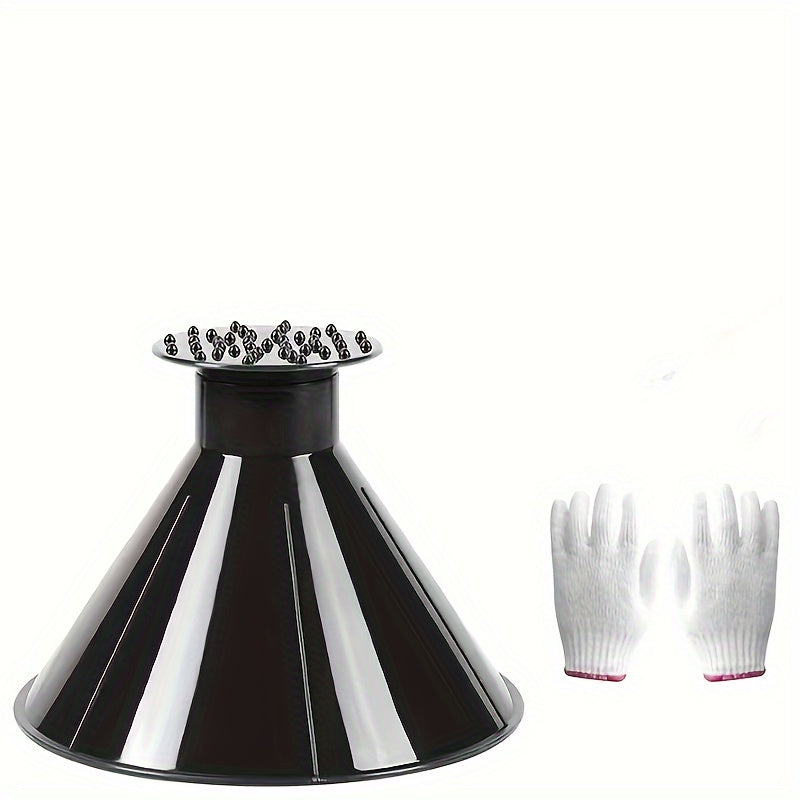 1pc Car Window Windshield Magic Ice Scraping Oil Funnel Snow Shovel + 1pair Gloves, Ice Removal Tool Scraping Winter Car Accessories