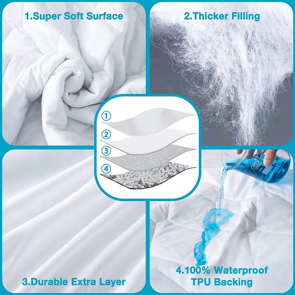 Queen Mattress Protector, Waterproof Breathable Noiseless Queen Mattress Pad with Deep Pocket for 6-18 inches Mattress, White