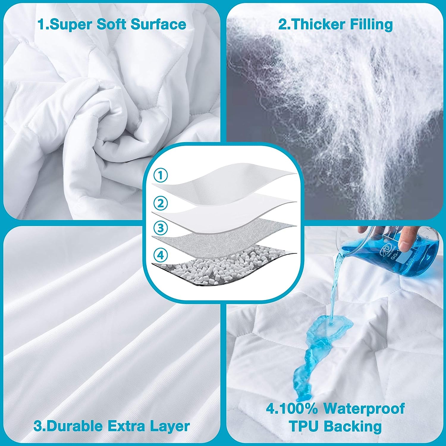 Queen Mattress Protector, Waterproof Breathable Noiseless Queen Mattress Pad with Deep Pocket for 6-18 inches Mattress, White