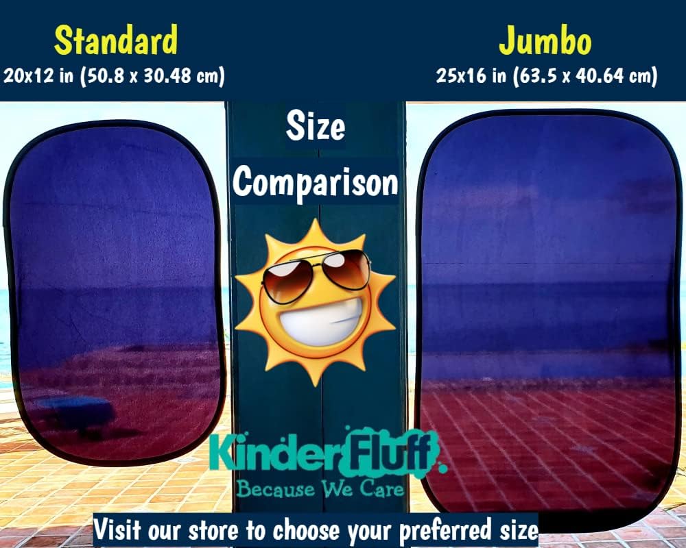 Kinder Fluff Car Window Shades (4X) - The Only Certified Sun Shade Blocking 99.95% UVR - Award Winning for Baby, Automotive Sunshades For Van, SUV &amp; Aircraft Pilot - XL