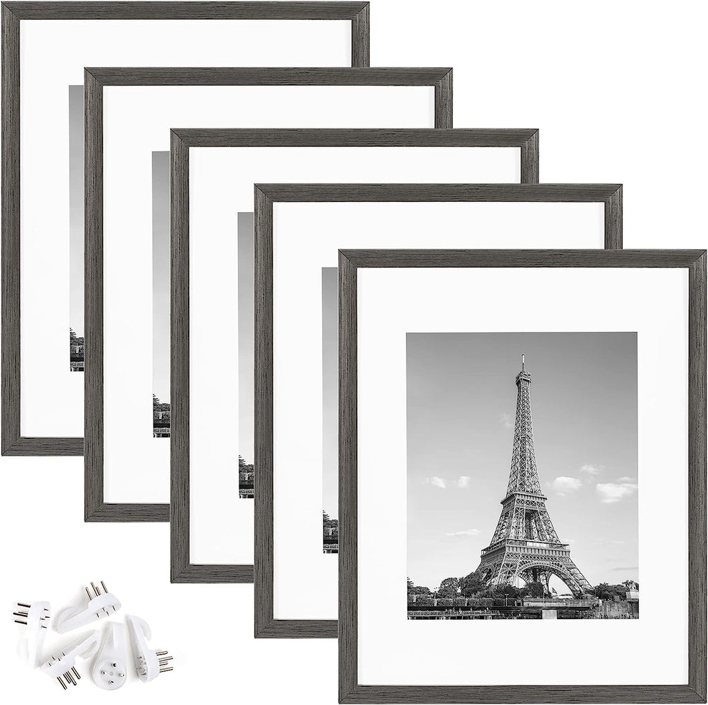 upsimples 11x14 Picture Frame Set of 5, Display Pictures 8x10 with Mat or 11x14 Without Mat,Wall Gallery Photo Frames, Metallic Gray