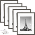 upsimples 11x14 Picture Frame Set of 5, Display Pictures 8x10 with Mat or 11x14 Without Mat,Wall Gallery Photo Frames, Metallic Gray