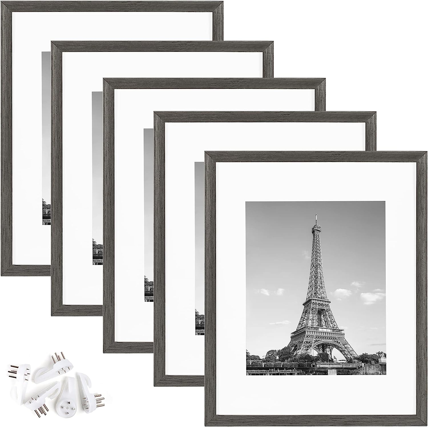 upsimples 11x14 Picture Frame Set of 5, Display Pictures 8x10 with Mat or 11x14 Without Mat,Wall Gallery Photo Frames, Metallic Gray