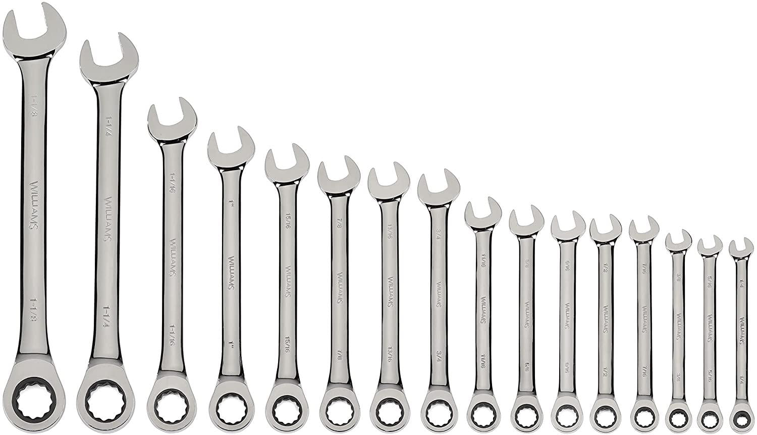 Williams WS-1122NRC Combo Ratcheting Wrench Set, 1/4-Inch - 1-1/4-Inch, 16-Piece