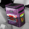 HOTOR Car Trash Can with Lid and Storage Pockets, 100% Leak-Proof Car Organizer, Waterproof Car Garbage Can, Multipurpose Trash Bin for Car - Sparkle Purple