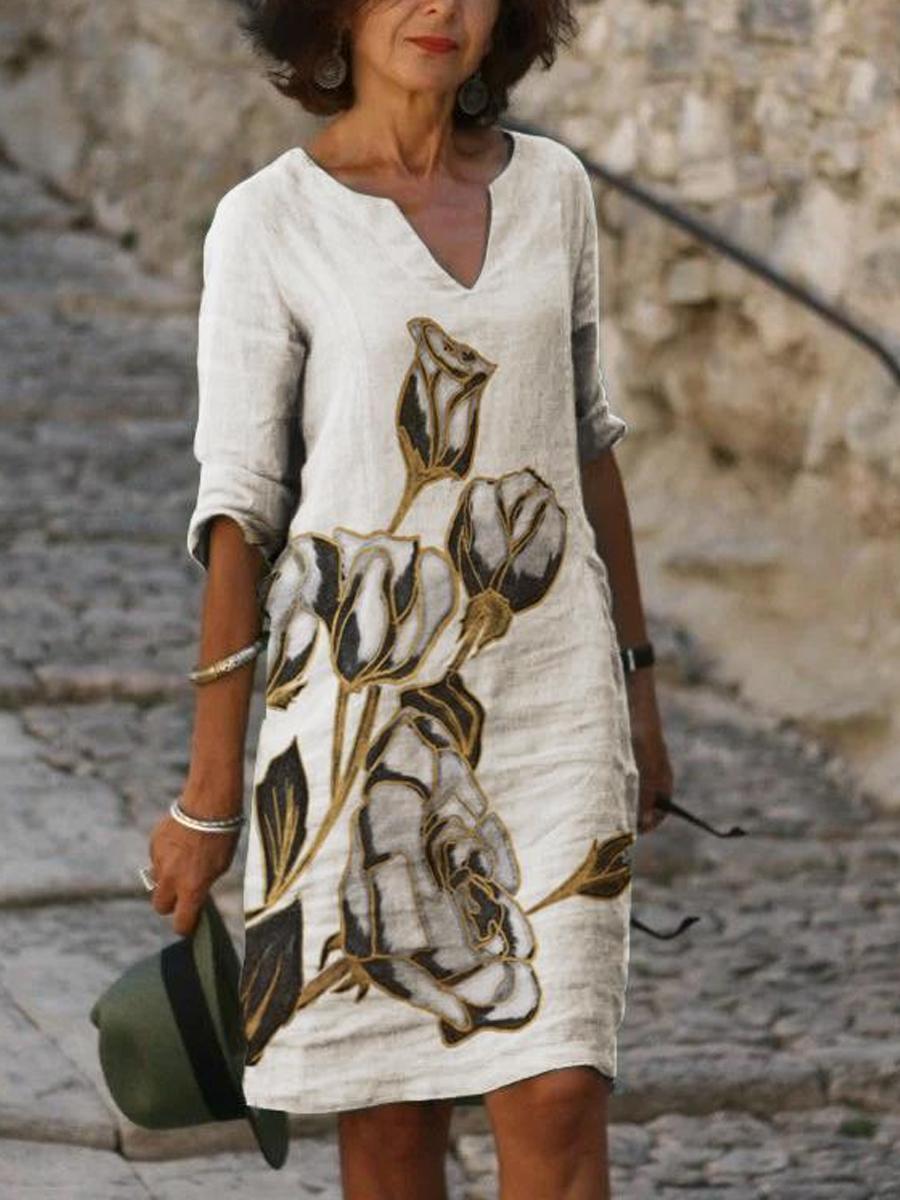 Casual Loose Printed V-neck Dress