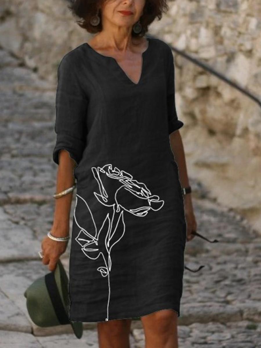 Casual Loose Printed V-neck Dress