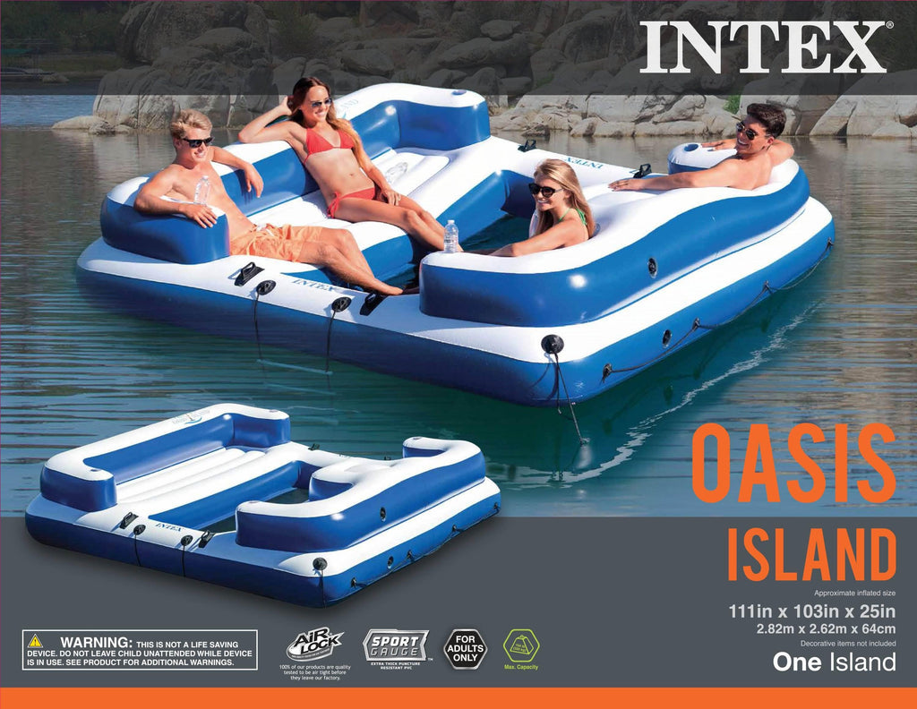 Oasis Island 5-Person Inflatable Floating LounRaft &amp; 48" Oars (2 Sets)