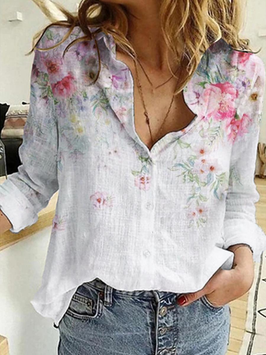 Womens Casual Long Sleeve Floral Printed Blouse