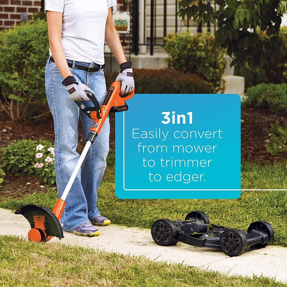 BLACK+DECKER 3-in-1 Lawn Mower, String Trimmer and Edger, 12-Inch, Cordless (MTC220)
