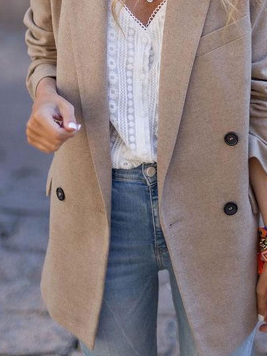 Fashion Solid Color Lapel Long Sleeve Casual Coat
