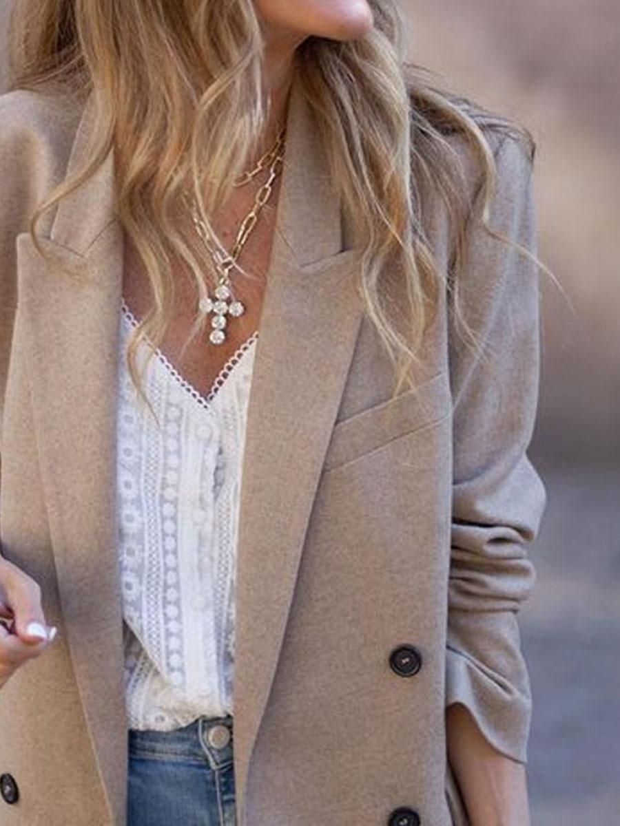 Fashion Solid Color Lapel Long Sleeve Casual Coat