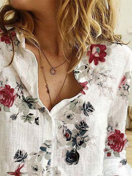 Casual Floral Print Lapel Long-Sleeved Shirt