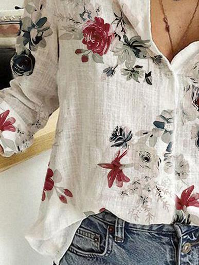 Casual Floral Print Lapel Long-Sleeved Shirt