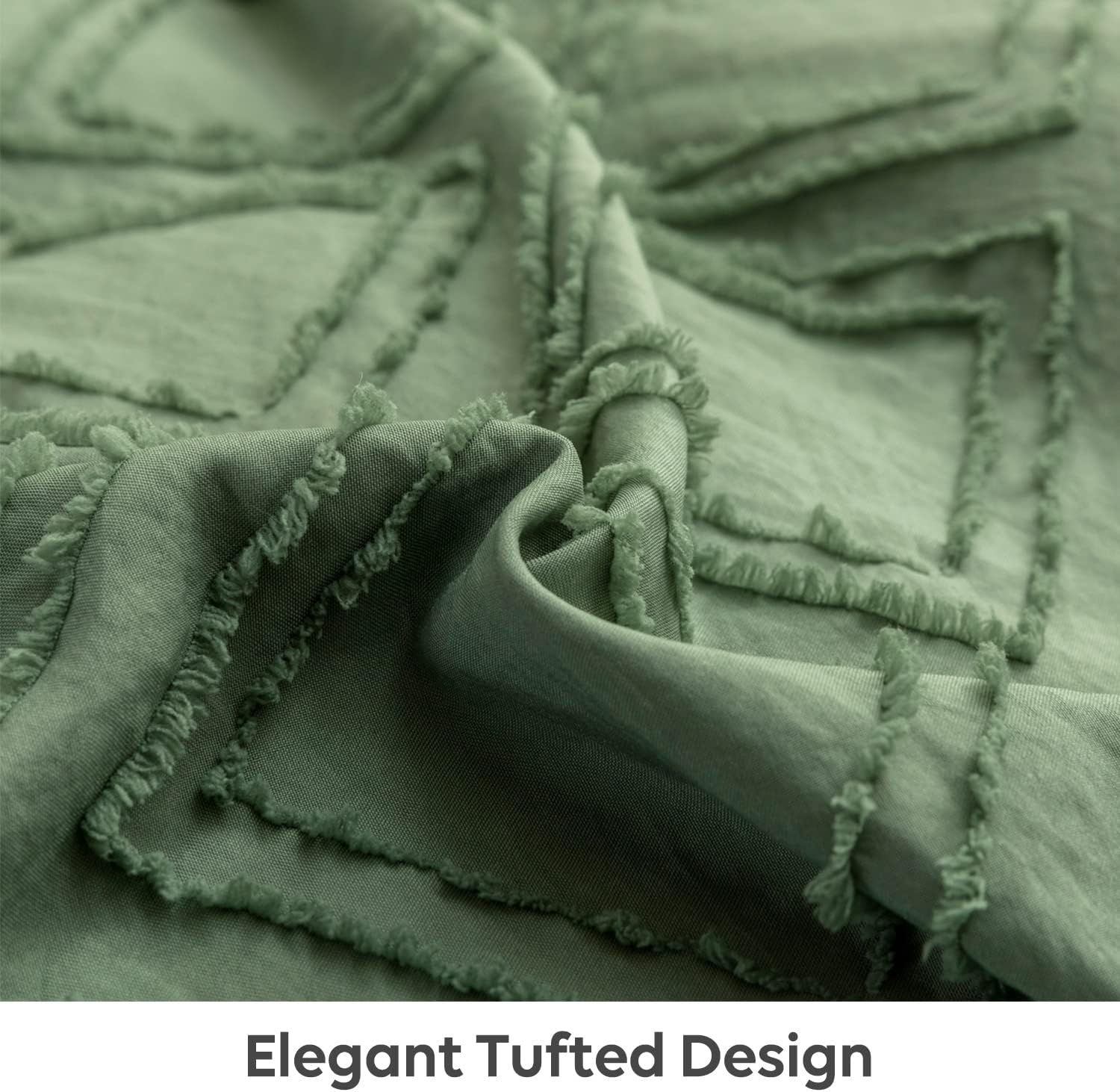 JELLYMONI Reversible Green &amp; White Duvet Cover King Size - 3PCS Microfiber Tufted Duvet Cover, Boho Textured Duvet Cover Jacquard Geometric Pattern Duvet Cover with Corner Ties &amp; Zipper Closure