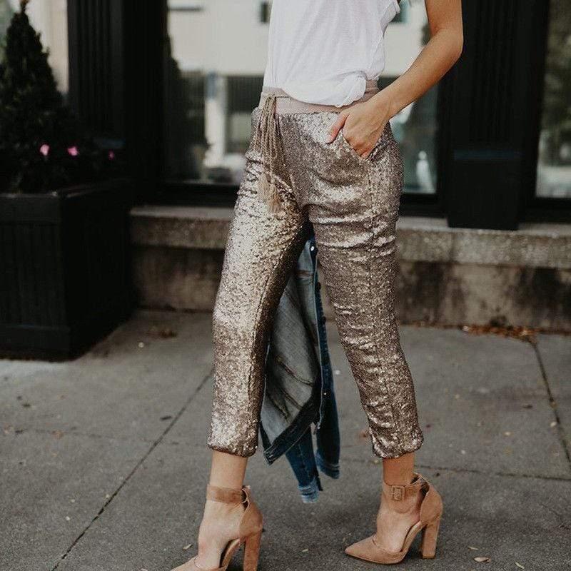 appliques glitter skinny pants