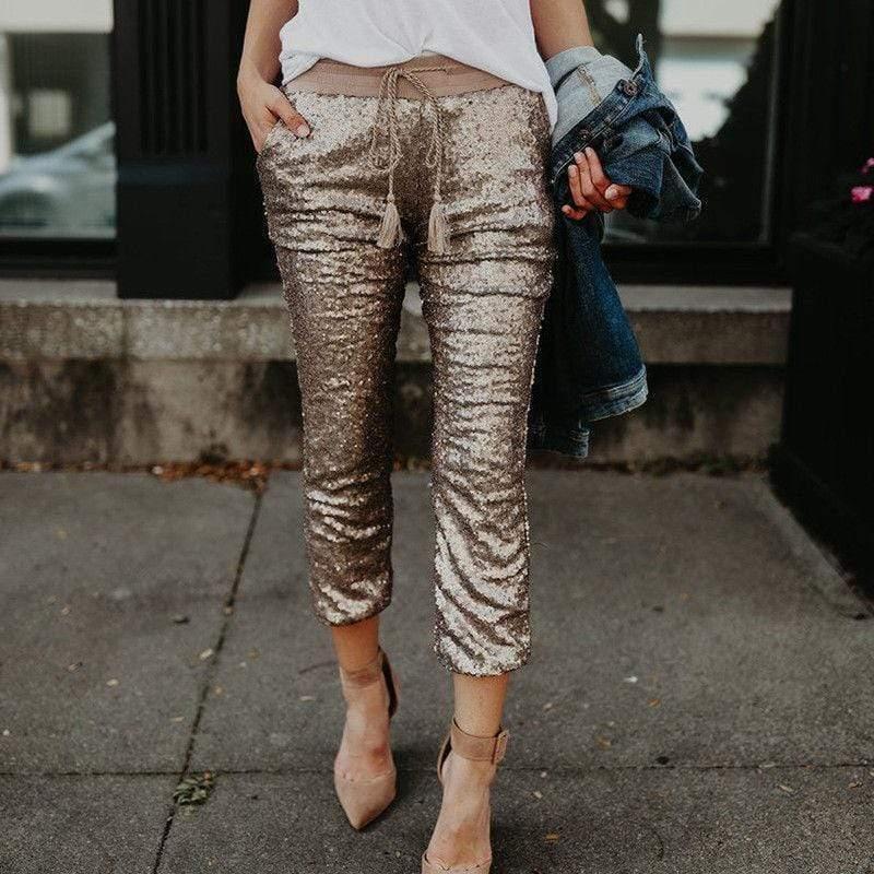appliques glitter skinny pants