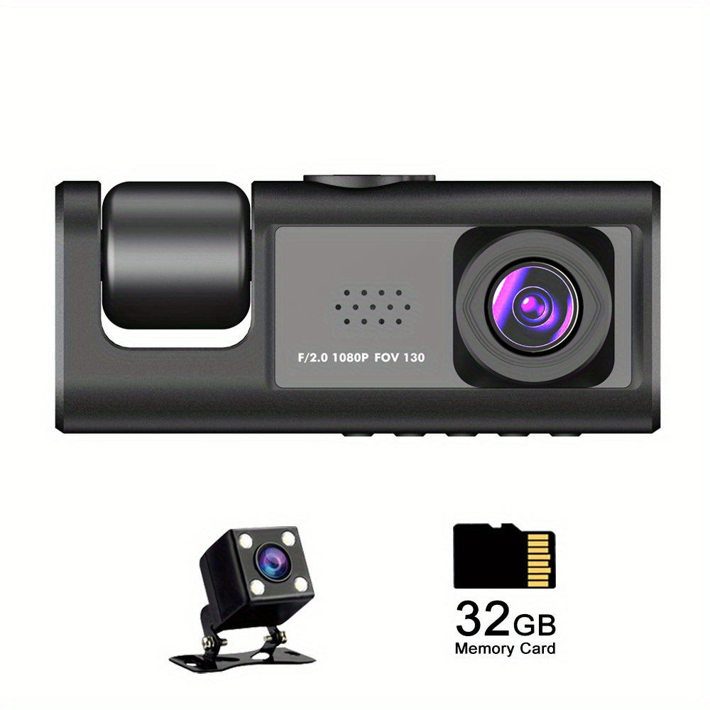 3 Channel Dash Cam Front And Rear Inside,1080P Dash Cam IR Night Vision, Loop Recording Car DVR Camera 3 Lens  With 2 Inch IPS Screen 3 Cameras Car Dashcam,car Black Box Recording At Same Time,Wide Angle Dashboard Camera Recorder