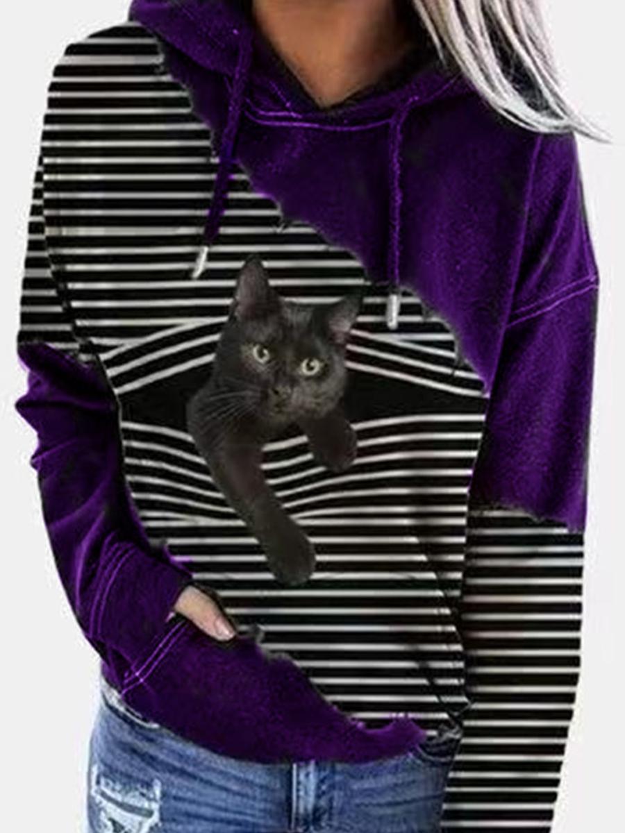 Loose Tie-Dye Cat Hooded Casual Sweatshirt