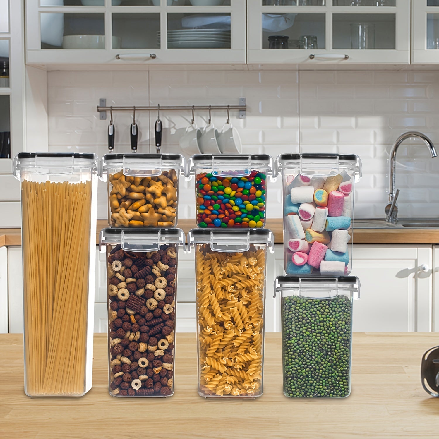 3/4/7pcs Plastic Airtight Food Containers For Kitchen Organization With Lids, 24 Labels, 1 Marker For Cereal And Flour StoraContainers PP Material