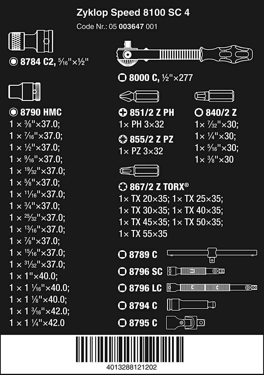 W5003647001 Zyklop 8100 SC 4 1/2-Inch SAE Ratchet Set, 38-Piece