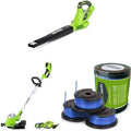 Greenworks 150 MPH Variable Speed Cordless Blower, Battery Not Included with 40V Cordless String Trimmer, 2.0 AH Battery Included and .065-Inch Single Line String Trimmer Replacement Spool 3-Pack