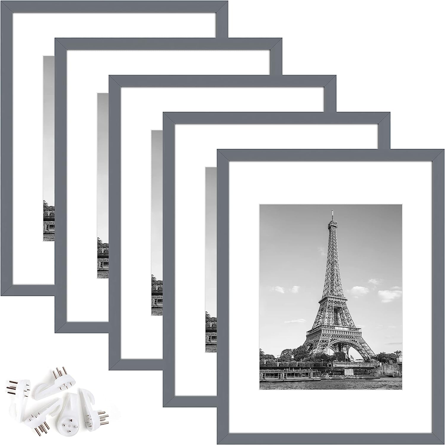 upsimples 12x16 Picture Frame Set of 5, Display Pictures 8.5x11 with Mat or 12x16 Without Mat, Wall Gallery Photo Frames, Dark Gray