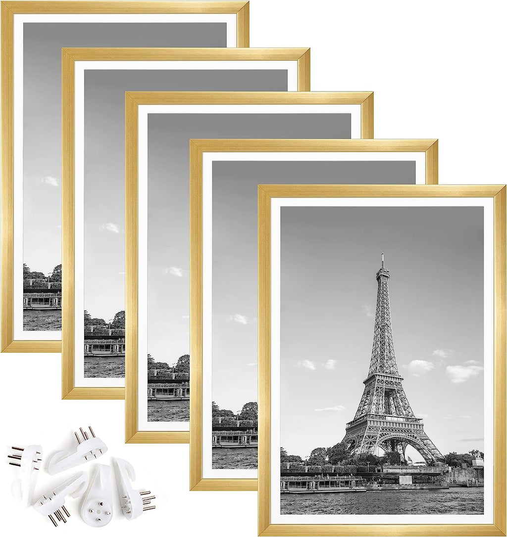 upsimples 13x19 Picture Frame Set of 5,Display Pictures 11x17 with Mat or 13x19 Without Mat, Wall Gallery Photo Frames,Gold