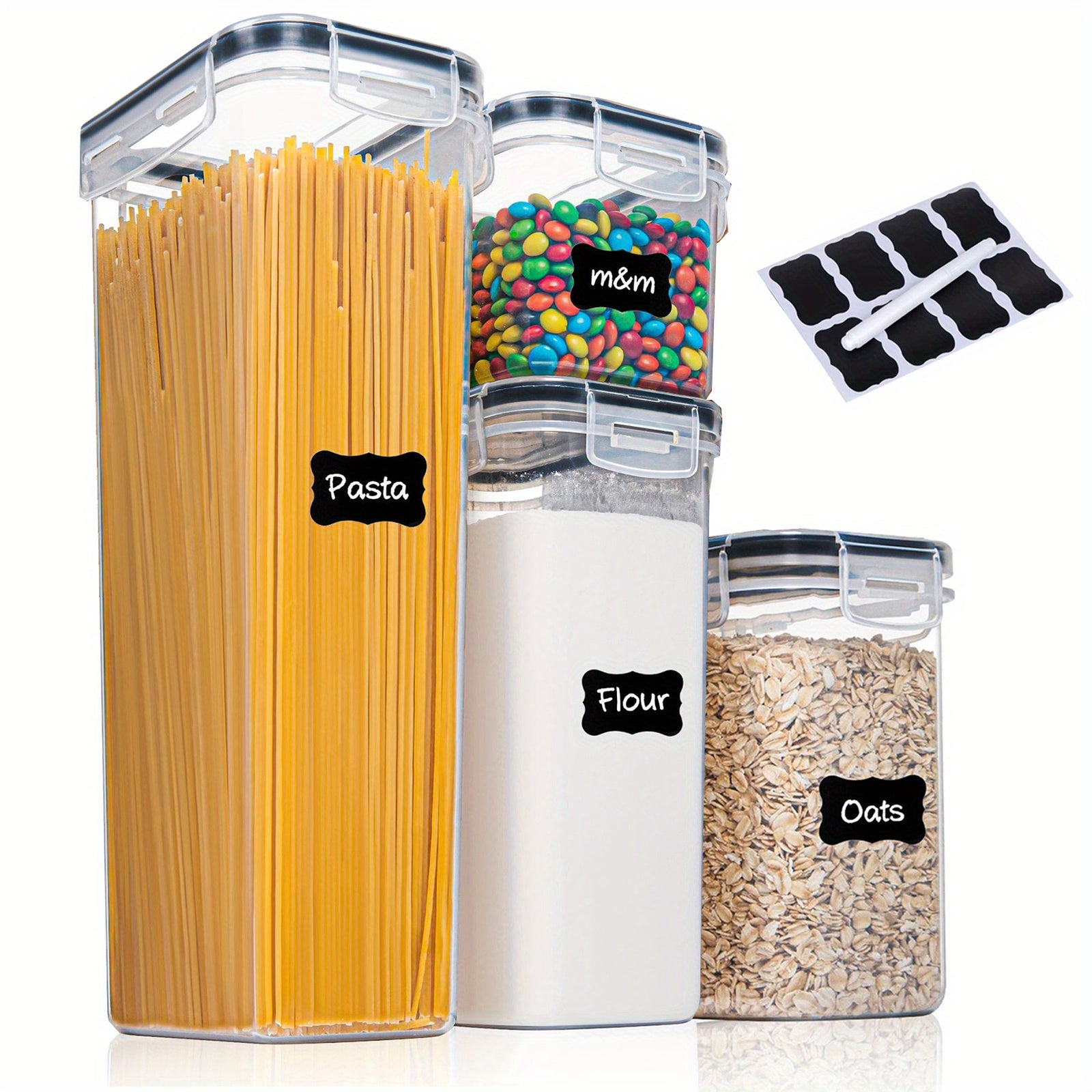 Organize Your Kitchen Pantry With This 4/7-Piece Airtight Food StoraContainer Set - BPA Free, Dishwasher Safe, And Includes Labels!