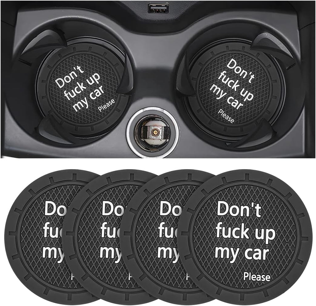 8sanlione Car Cup Coaster, 4Pcs 2.75 Inch Auto Cup Holder Insert Coasters, Non-Slip Waterproof Embedded Drink Mat, Automotive Interior Accessories for Men and Women (D Black/4PCS)