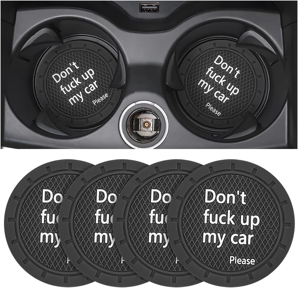 8sanlione Car Cup Coaster, 4Pcs 2.75 Inch Auto Cup Holder Insert Coasters, Non-Slip Waterproof Embedded Drink Mat, Automotive Interior Accessories for Men and Women (D Black/4PCS)