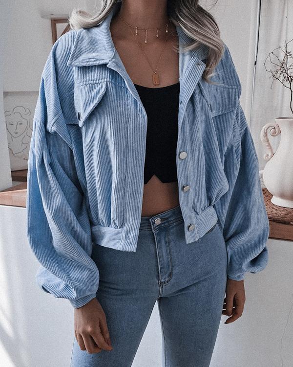 lantern long sleeve corduroy casual short jacket