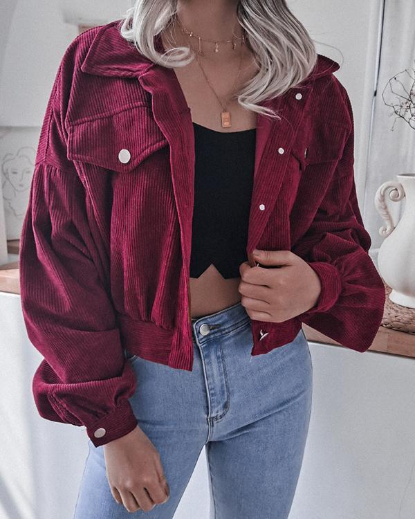 lantern long sleeve corduroy casual short jacket