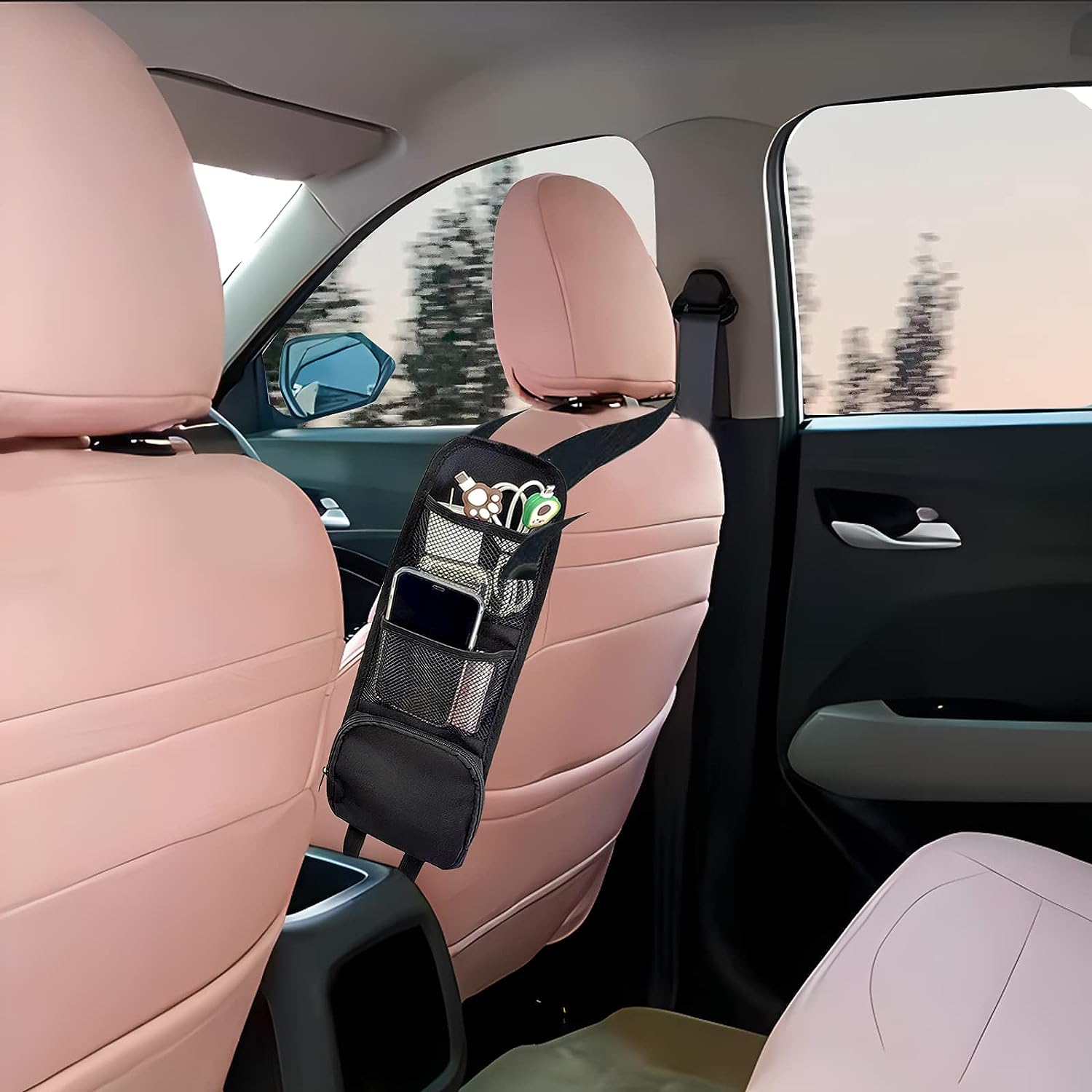 QUICTO 2PCS Car Seat Storage Hanging Bag, Multi-Pocket Seat Side Organizer, Car Multifunctional Mesh Net Pocket, Can Hold Mobile Phone, Wallet, Glasses, Suitable for Cars, SUVs, Trucks