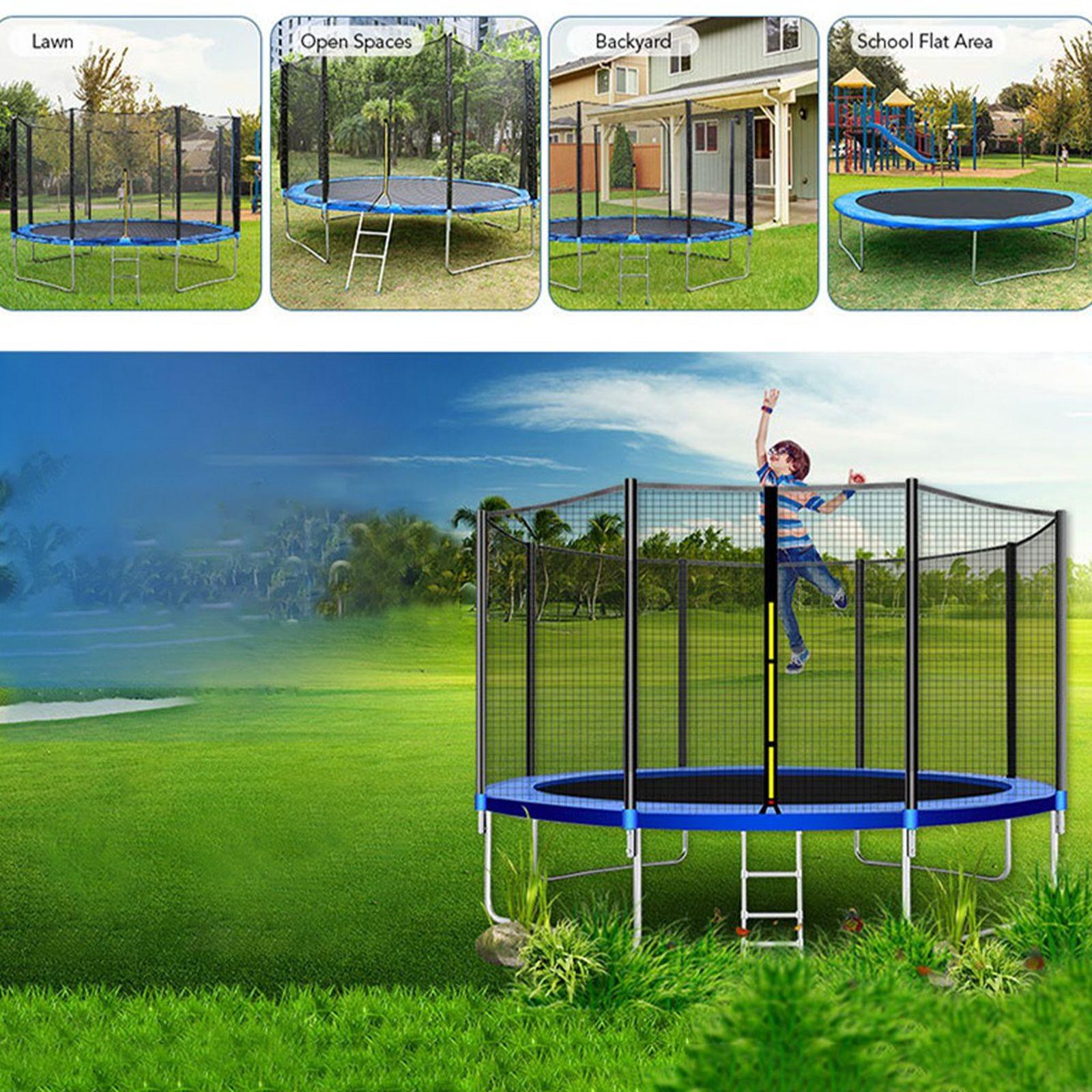 Sokhug 12ft Round Kids Trampoline  with Enclosure Net,600LB Weight Limit,Backyard Trampolines with Non-Slip Ladder,Blue
