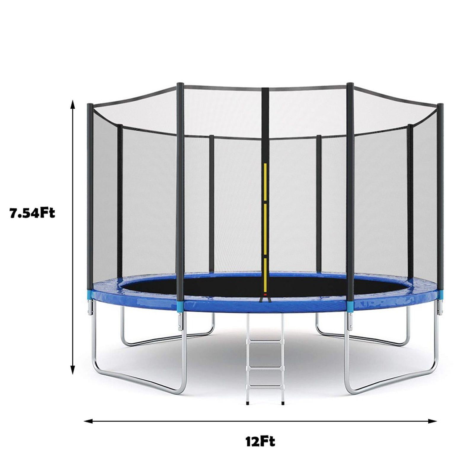 Sokhug 12ft Round Kids Trampoline  with Enclosure Net,600LB Weight Limit,Backyard Trampolines with Non-Slip Ladder,Blue