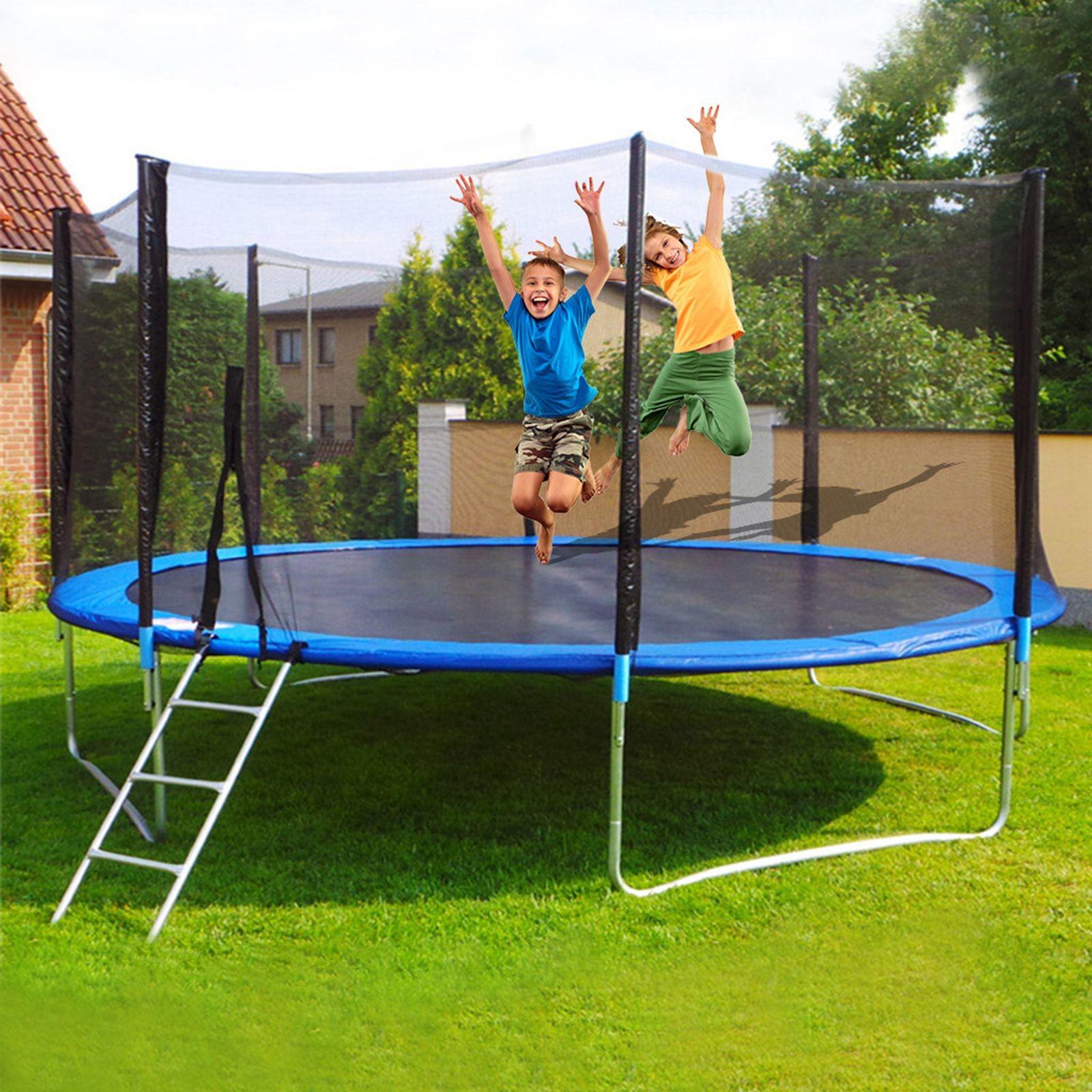 Sokhug 12ft Round Kids Trampoline  with Enclosure Net,600LB Weight Limit,Backyard Trampolines with Non-Slip Ladder,Blue