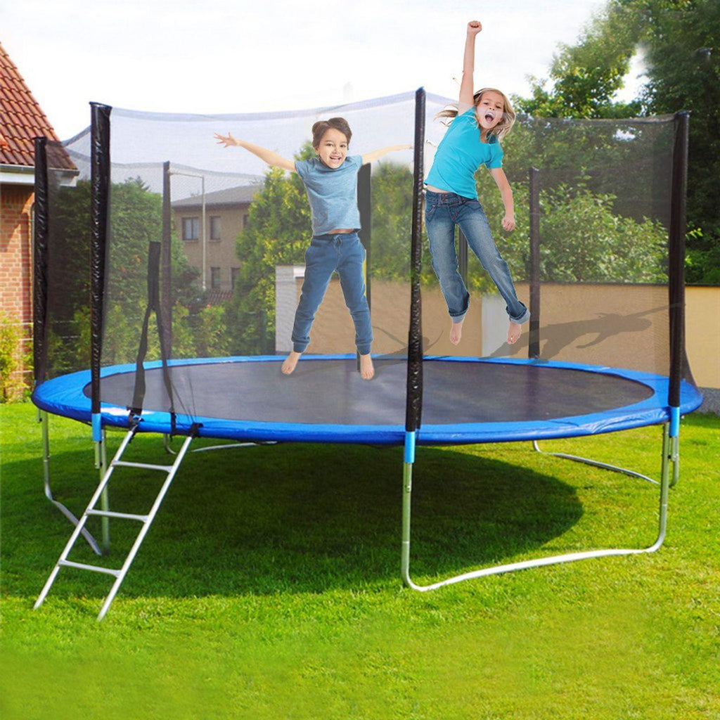 Sokhug 12ft Round Kids Trampoline  with Enclosure Net,600LB Weight Limit,Backyard Trampolines with Non-Slip Ladder,Blue