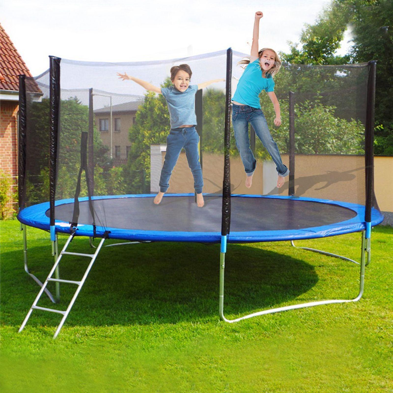 Sokhug 12ft Round Kids Trampoline  with Enclosure Net,600LB Weight Limit,Backyard Trampolines with Non-Slip Ladder,Blue