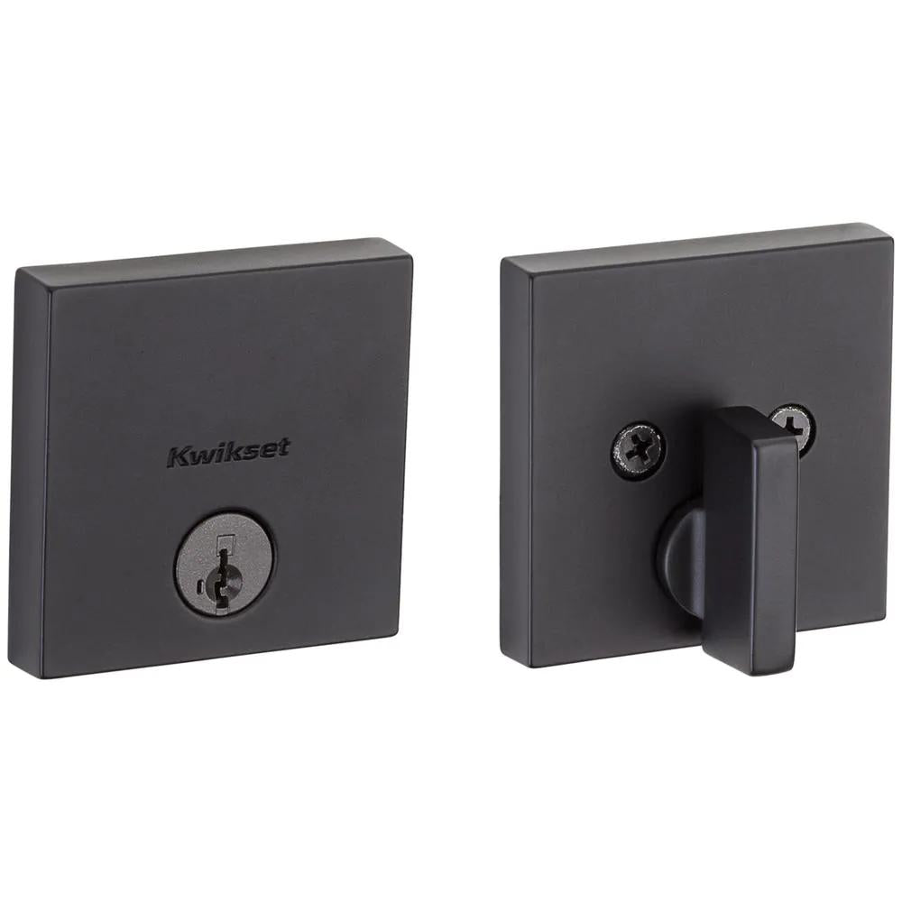 Downtown Low Profile Matte Black Square Single Cylinder Contemporary Deadbolt with SmartKey Security